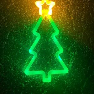 Neon Christmas Tree Light with Star Topper. LED Vintage.